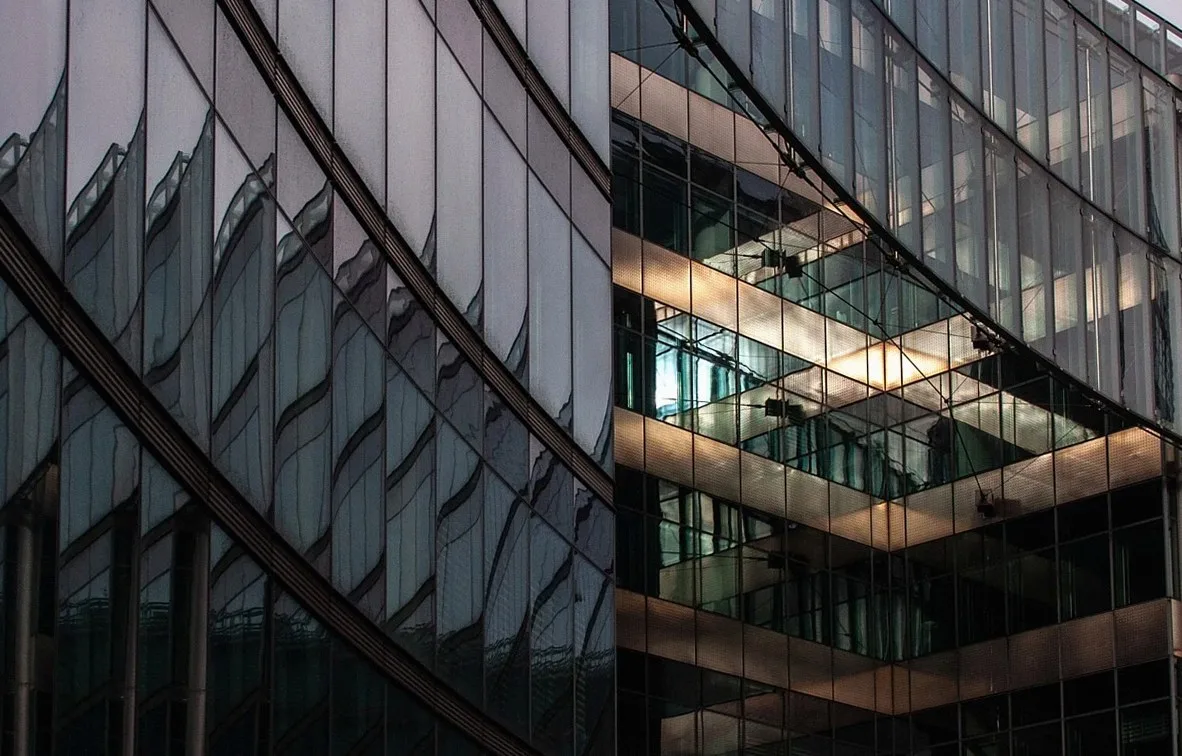 building, facade, glass building, structure, glass window, architecture, glass, reflections, dark, modern architecture, 